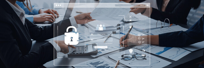 Concept of cybersecurity and data privacy. A secure login interface requires user authentication with a private password to protect personal account information and prevent fraud. Fermion