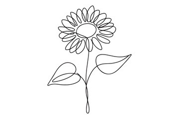 One line drawing of sunflower outline floral symbol minimalist vector design
