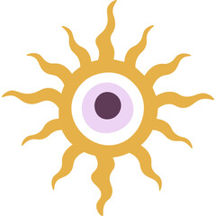Stylized Golden Sun Symbol With Purple Center And Light Purple Ring On White Background Simple Geometric Design