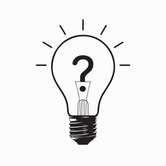 Glowing Light Bulb with Question Mark Inside Vector Illustration