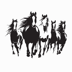 Galloping Wild Horse Herd Silhouette Vector Design on white background
