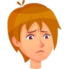 Teenage Boy Character Constructor with Brown Hair and Expressive Face Showing Concern on Transparent Background