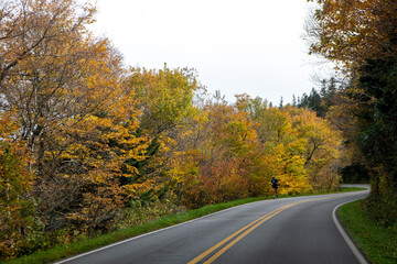 Driving the blueridge mountain parkway near Asheville, North Carolina in full Fall colors