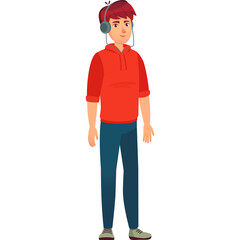 Teenage Boy With Red Hoodie and Headphones Standing Against White Background Full Body Shot