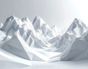 Low-poly 3D mountain range rendered in shades of white