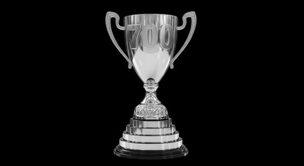 Silver trophy with number seven hundred isolated on transparent background