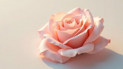 Delicate pastel pink rose bathed in gentle sunlight, showcasing its elegant unfurling petals and soft hues