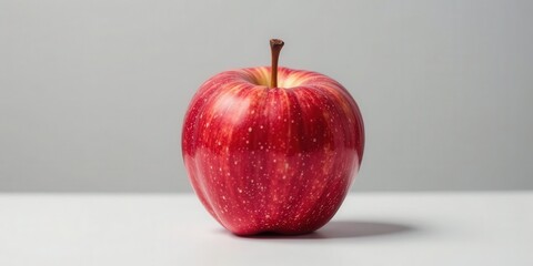 A single ripe red fruit with a prominent stem, isolated on a clean surface against a muted background