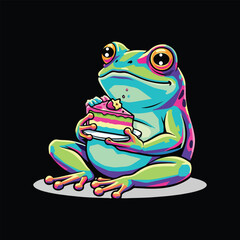 Vibrant Frog Enjoying a Sweet Slice of Cake