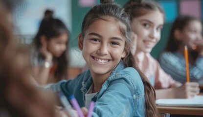 Children drawing and painting in the classroom, A school education concept. 