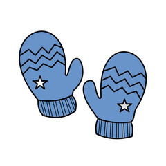 Cozy Blue Mittens with Star and Zigzag Design