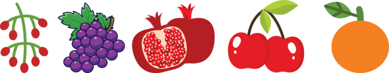 Food fruits glyph icon set. Vector pictograms of banana, strawberry, pineapple, watermelon, grapes, mango, blueberries, peach, cherry, lemon, avocado, pear, kiwi, black sign silhouette illustration. 