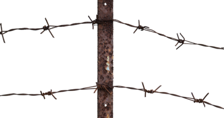 rusty barbed wire fence isolated