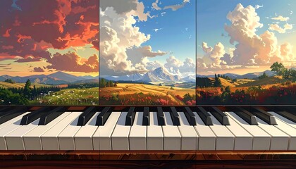 grand piano in sunset