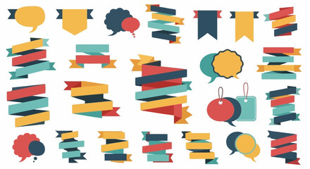 Colorful Ribbon Banners and Speech Bubbles Design Elements Set