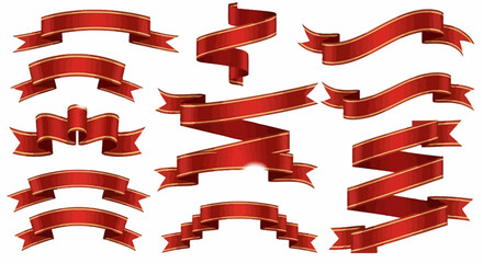 Elegant Red Ribbon Banners Set Illustration for Celebration and Decoration