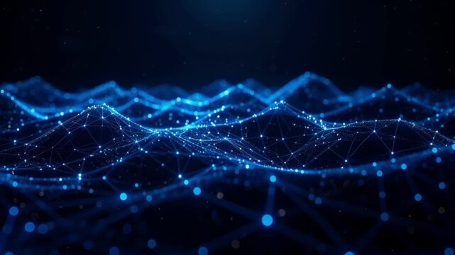 青く光るノードが繋がるネットワークの拡張映像