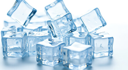 Obraz premium Refreshing ice cubes pile up close up cool cold drinks beverage preparation summer refreshment