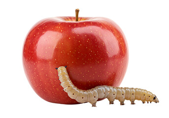 Worm creeping near a ripe, delicious red apple