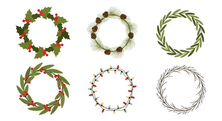 Festive Wreath Collection Holiday Celebration and Decoration Vector Elements