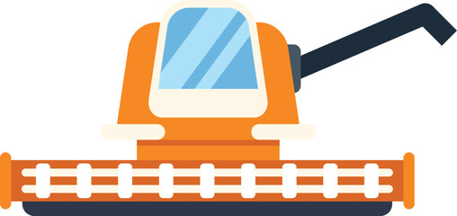 Illustration of an orange combine harvester working in field side view