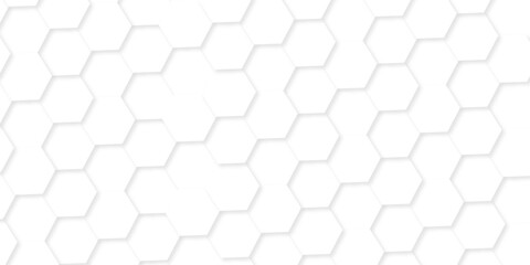 Naklejka premium Modern white grid hexagon technology creative emboss light honeycomb polygonal web. abstract geometric science and mosaic tile with template texture background. 