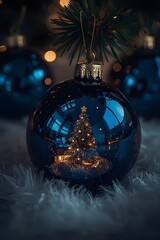 Reflective Christmas Ornament with Twinkling Tree