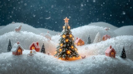 Miniature Christmas Village in a Snowy Landscape