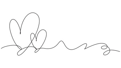 Minimalist continuous line drawing of two hearts symbolizing love and affection