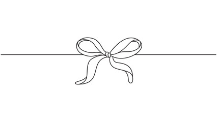 Elegant minimalist line drawing of a bow tied around a string, isolated on white