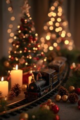 Festive Christmas Tabletop with Miniature Train and Tree