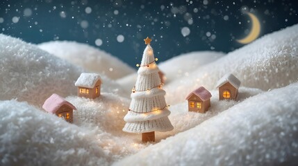 Miniature Christmas Village in a Snowy Landscape