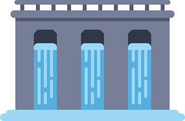 This illustration features a hydroelectric power plant generating sustainable energy with a water dam