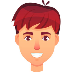 Illustration of a young man with short red hair and a cheerful expression smiling with white teeth against a transparent background