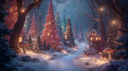 Enchanted Winter Village with Sparkling Path