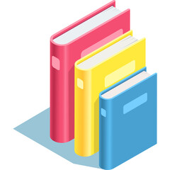 Isometric View Of Three Colorful Books In Red Yellow And Blue Stacked On A White Transparent Background Representing Knowledge And Education