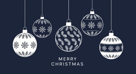 Elegant Christmas Ornaments on Dark Blue Background for Festive Greetings © nabila