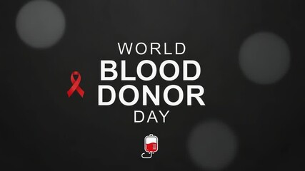 World blood donor day celebration with red ribbon and blood bag