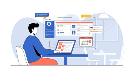 Modern Digital Workspace: Focused Individual Working On Laptop For Success and Productivity