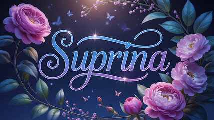 Elegant 3d floral name design with pastel roses and decorative lettering on gradient background