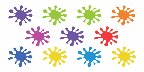Collection of colorful paint splatters and blobs in various vibrant colors on a white background