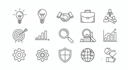 Dynamic Collection of Business Management and Financial Growth Line Icons for Strategic Planning, Innovation, and Digital Success