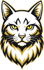 Bobcat Lynx Head Mascot Vector Logo. Wild Cat Emblem Design in Gold, Black and White for Sports or Branding