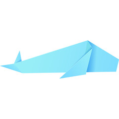 Light Blue Origami Whale Geometric Folded Animal Shape Clean Lines Minimalist Design Isolated on White Background