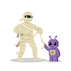 Fototapeta premium Mummy and Alien A Whimsical Halloween Encounter in Digital Art