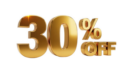 Thirty percent off golden sale discount offer isolated on transparent background