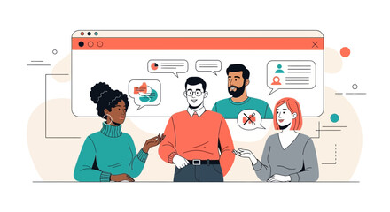 Online Collaboration Teamwork With Different People And Digital Communication Illustrations