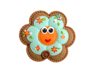 Handmade Felt Flower with Smiling Face and Decorative Stitches.