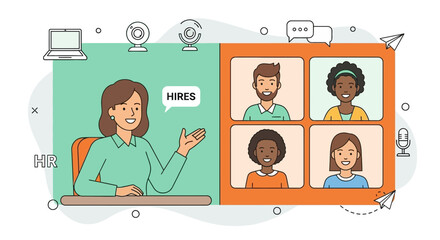 Online interview illustration representing the concept of remote hiring process