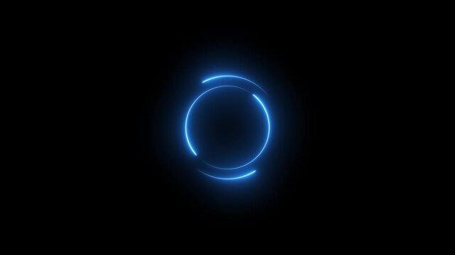 Neon progress circle loading bar animation. Circle loading icon animation. Neon Glowing circle frame on black background.